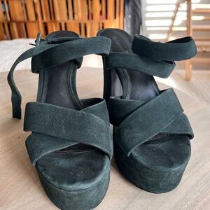 Reformation Forest Green Platform Heels
